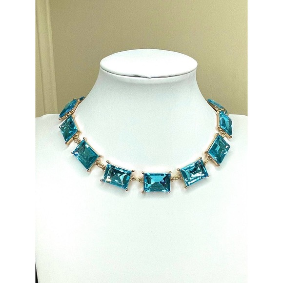 New Chunky Necklace Aqua Blue Topaz Rhinestone Heidi Daus Inspired JU10 - Picture 2 of 4